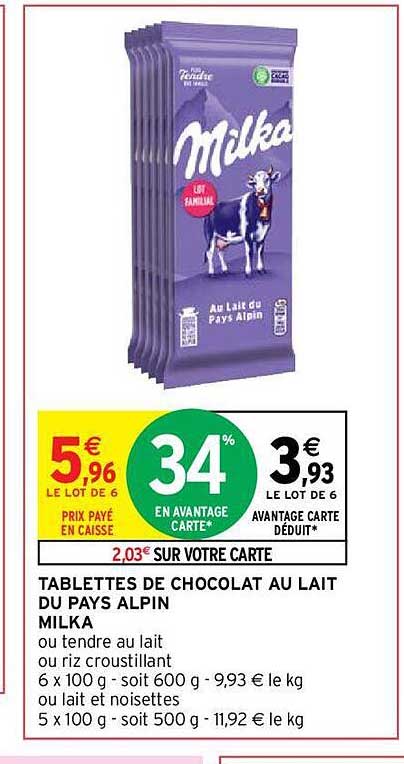 Tablettes De Chocolat Au Lait Du Pays Alpin Milka