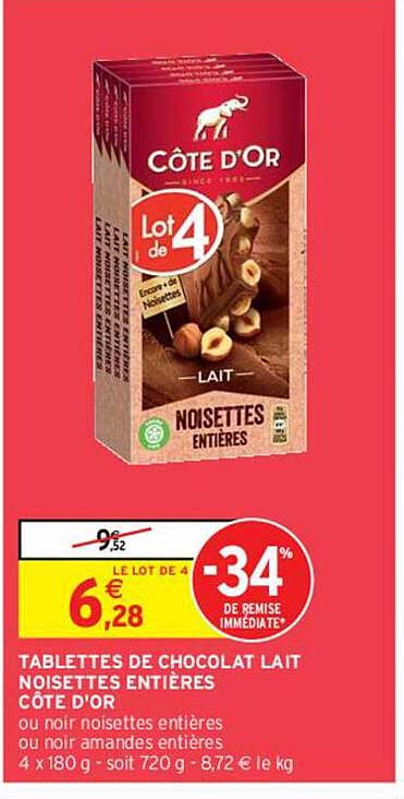 Tablettes De Chocolat Lait Noisettes Entières Côte D'or