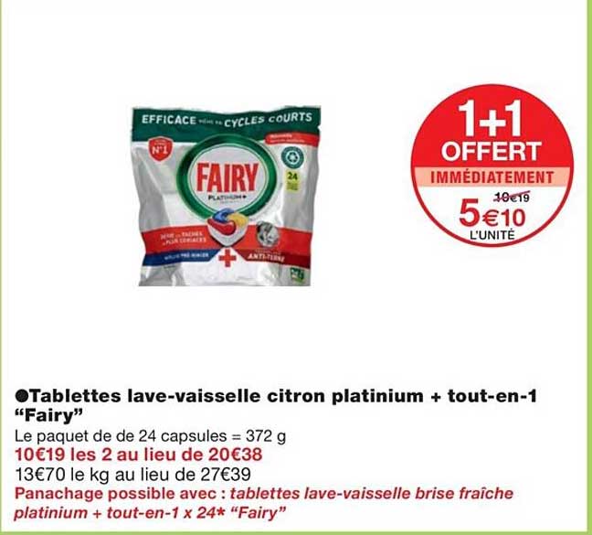 tablettes lave-vaisselle citron platinium+ tout-en-1 "fairy"
