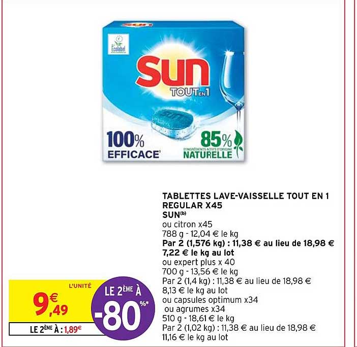 tablettes lave-vaisselle tout en 1 regular x45 sun