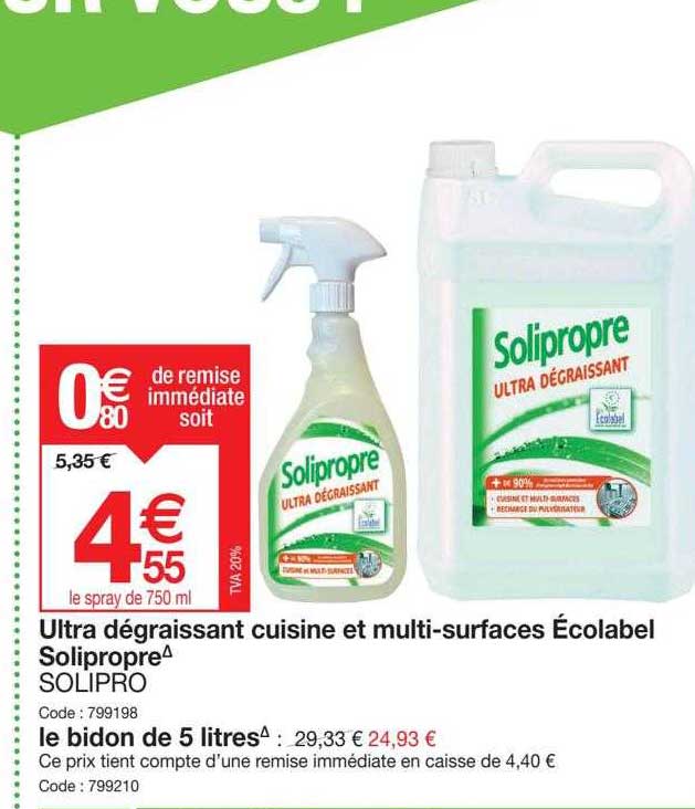 ultra dégraissant cuisine et multi-surfaces écolabel solipropre solipro