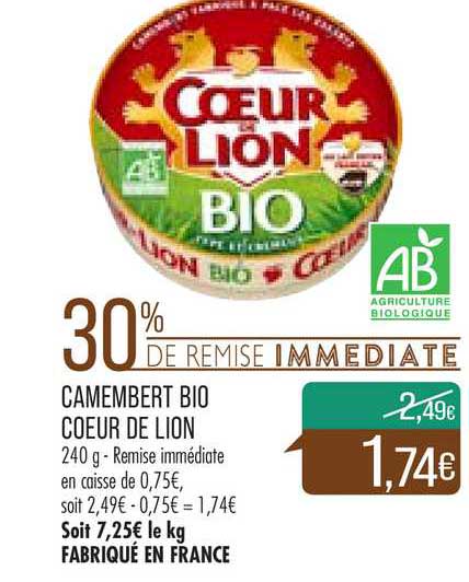 Camembert Bio Cœur De Lion 30% De Remise Immédiate