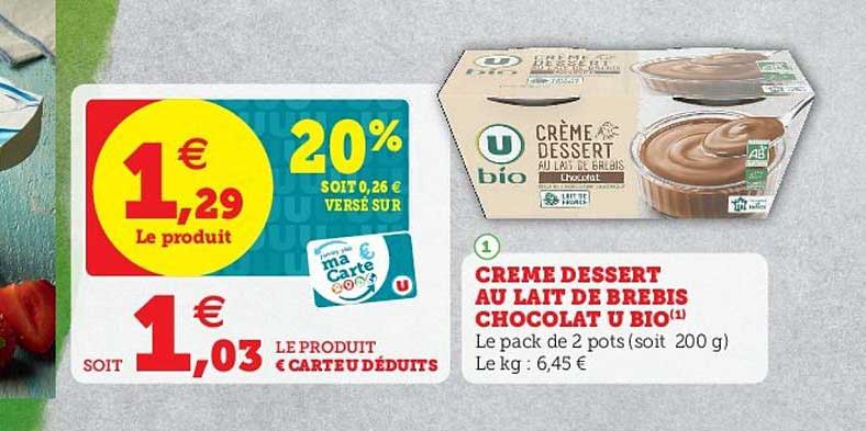 Crème Dessert Au Lait De Brebis Chocolat U Bio