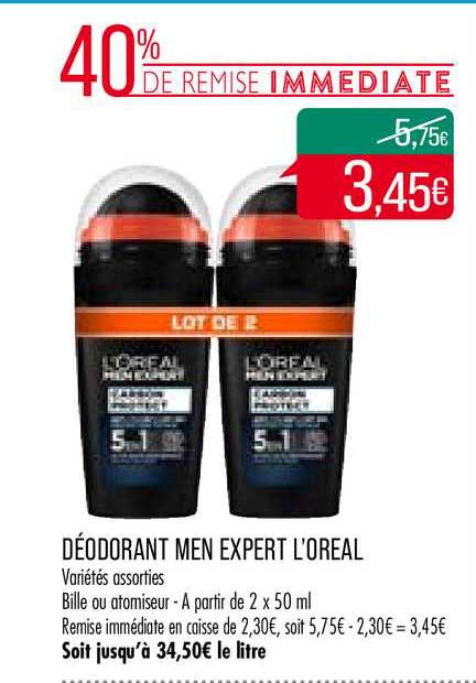 Déodorant Men Expert L'oréal 40% De Remise Immédiate