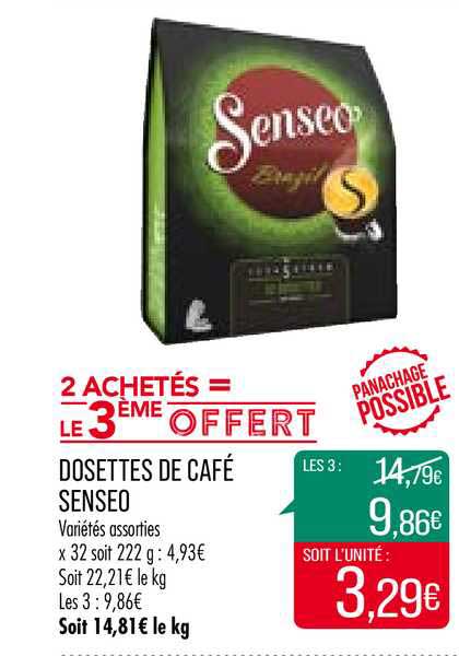 dosettes de café senseo 2 achetés = le 3ème offert