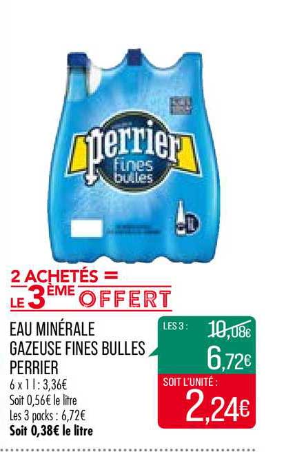 eau minérale gazeuse fines bulles perrier 2 achetés = le 3ème offert