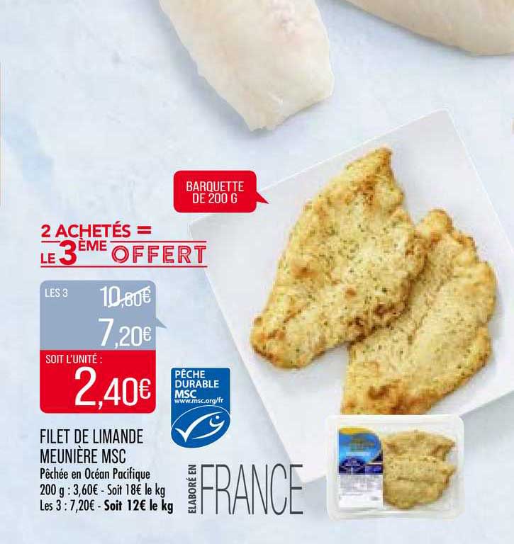 filet de limande meunière msc 2 achetés = le 3ème offert