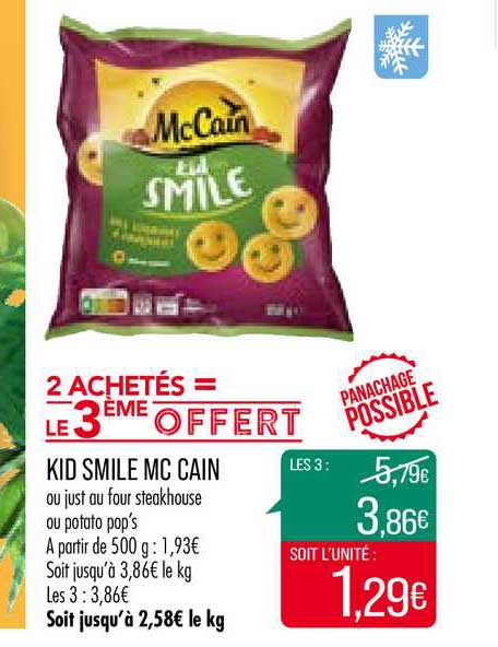 kid smile mc cain 2 achetés = le 3ème offert