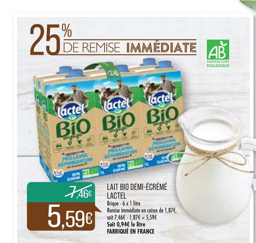 Lait Bio Demi écrémé Lactel 25% De Remise Immédiate