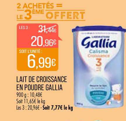 lait de croissance en poudre gallia 2 achetés = le 3ème offert