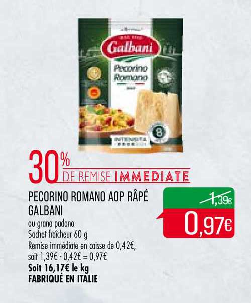 pecorino romano aop râpé galbani 30% de remise immédiate