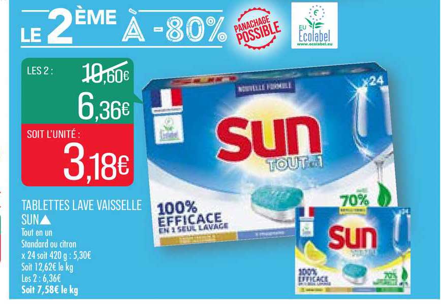 tablettes lave vaisselle sun le 2ème à -80%