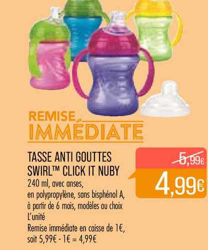 tasse anti gouttes swirl click it nuby remise immédiate