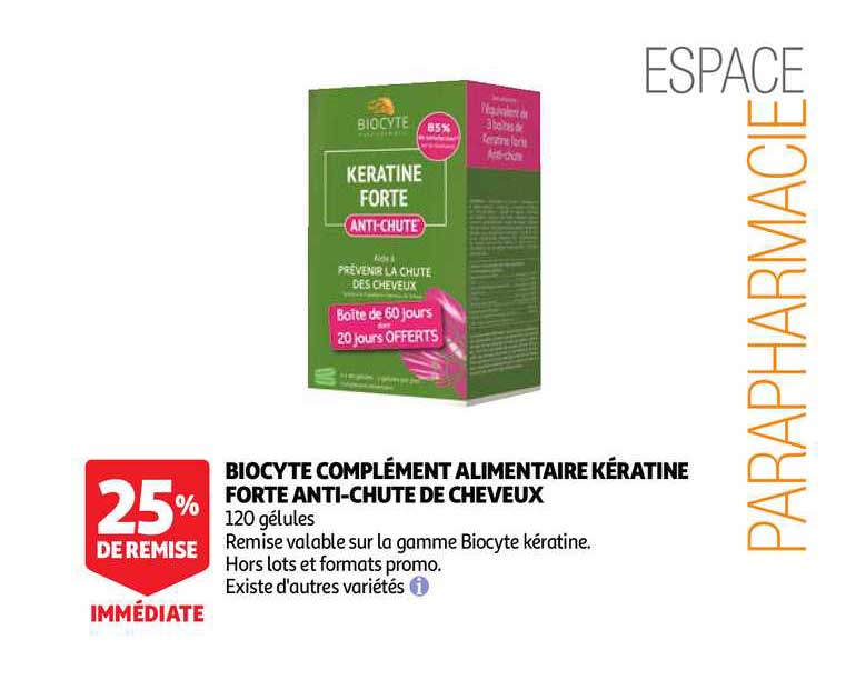 biocyte complément alimentaire dératine forte anti-chute de cheveux