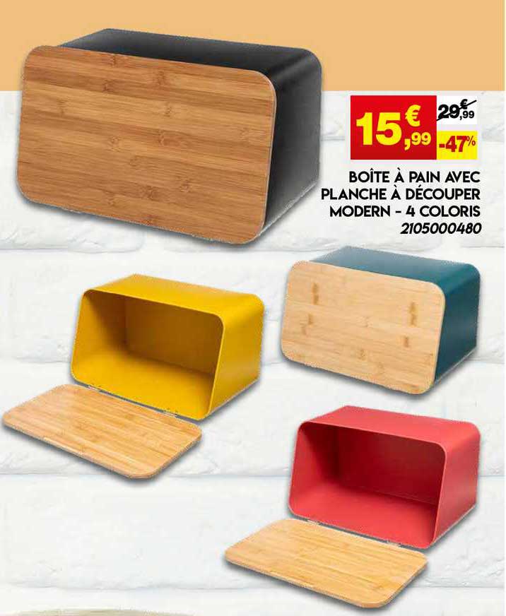 boîte à pain avec planche à découper modern - 4 coloris
