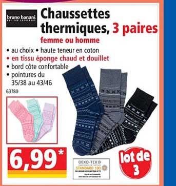 chaussettes thermiques, 3 paires bruno banani