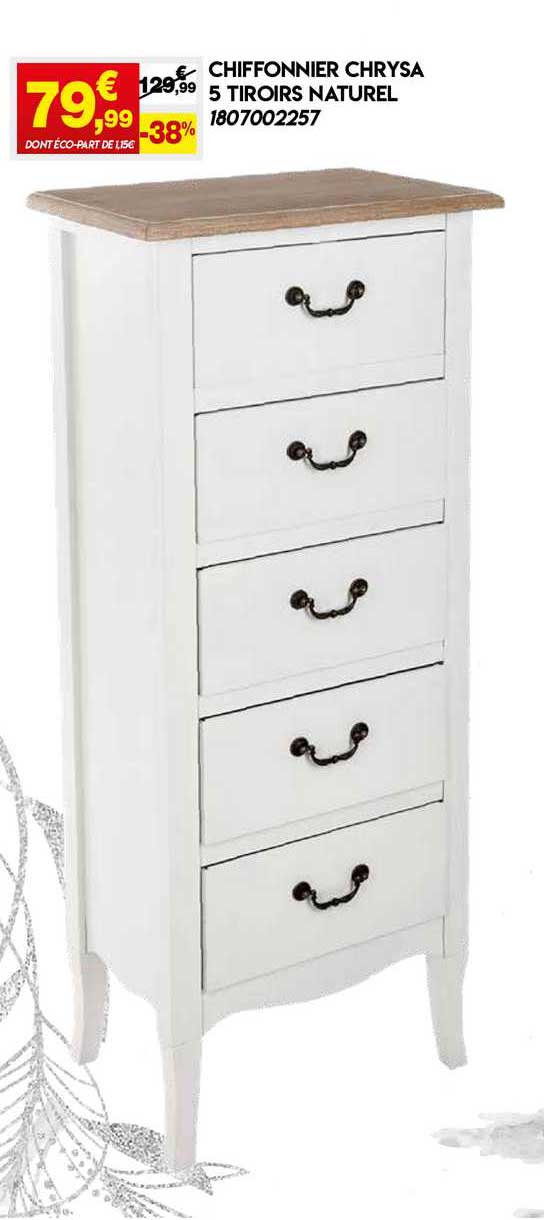 chiffonnier chrysa 5 tiroirs naturel