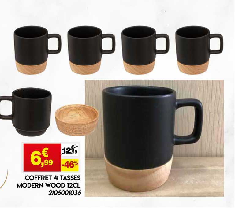 coffret 4 tasses modern wood 12 cl