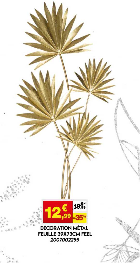 décoration métal feuille 39 x 73 cm feel