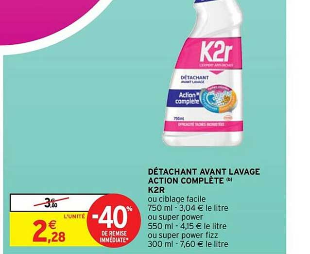 détachant avant lavage action complète k2r