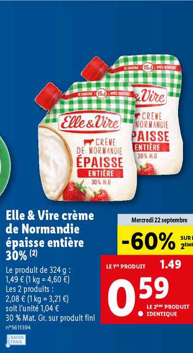 Elle & Vire Crème De Normandie épaisse Entière 30%