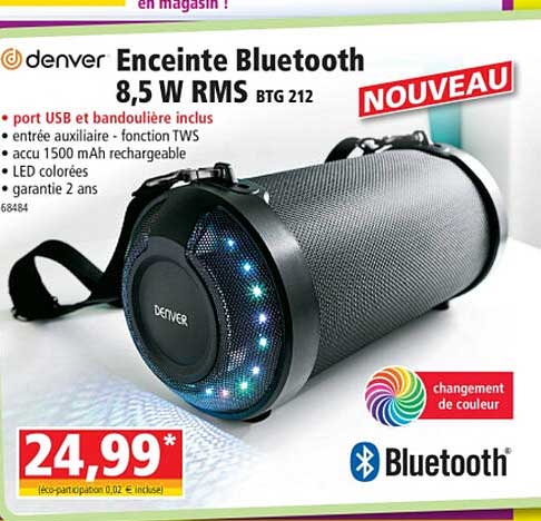 enceinte bluetooth 8,5 w rms btg 212 denver