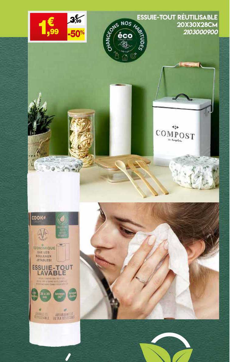 essuie-tout réutilisable 20 x 30 x 28 cm