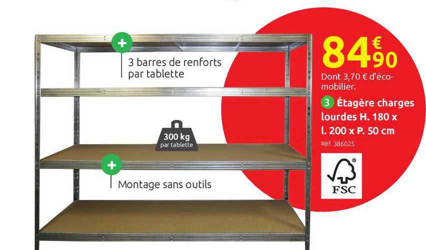 étagère charges lourdes h. 180 x l. 200 x p. 50 cm