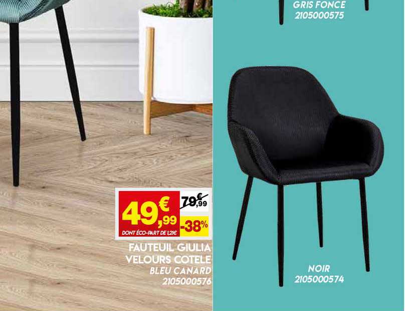 fauteuil giulia velours côtelé bleu canard