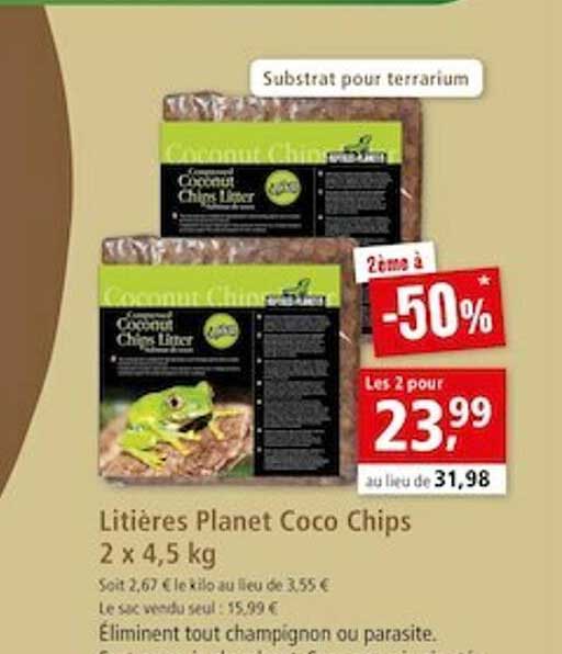 litières planet coco chips 2 x 4,5 kg