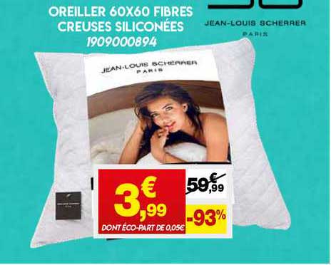 oreiller 60 x 60 fibres creuses siliconées