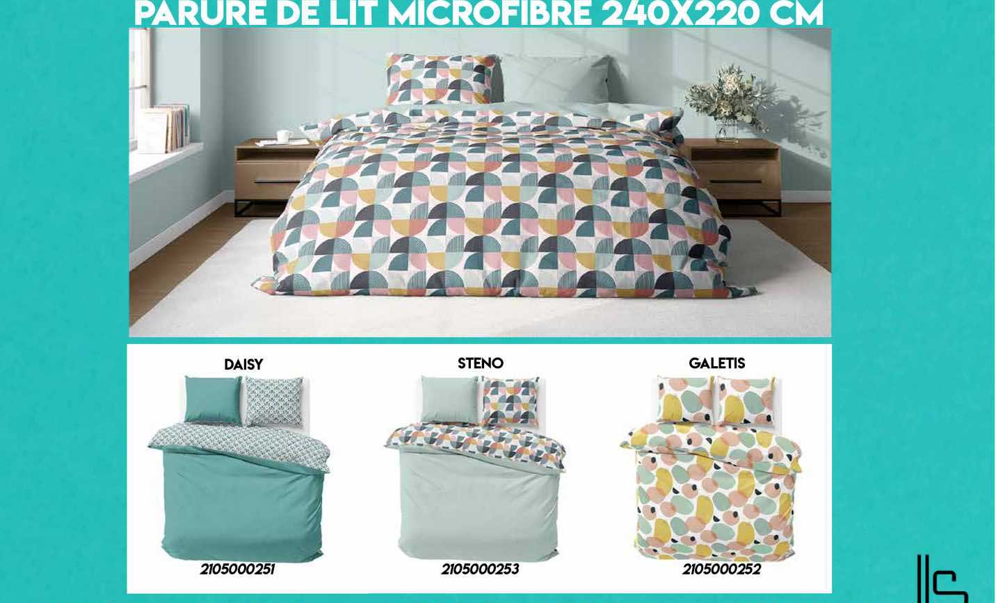 parure de lit microfibre 240 x 220 cm : daisy, steno, galetis