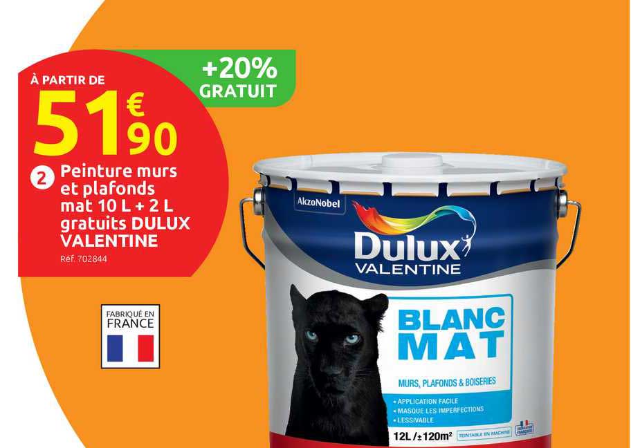 peinture murs et plafonds mat 10 l + 2 l gratuits dulux valentine