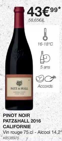 pinot noir patz&hall 2016 californie