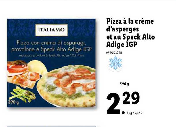 pizza à la crème d'asperges et au speck alto adige igp italiamo