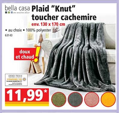 plaid "knut" toucher cachemire bella casa