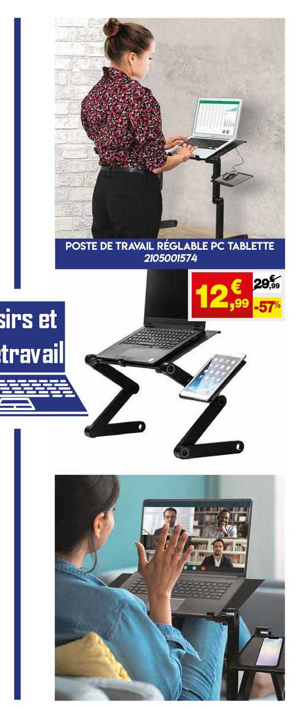 poste de travail réglable pc tablette