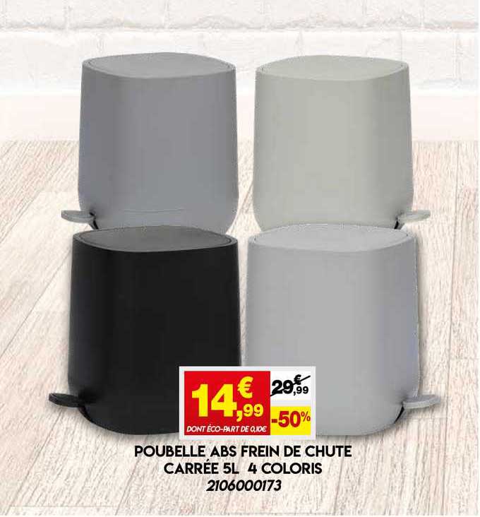 poubelle abs frein de chute carrée 5 l 4 coloris