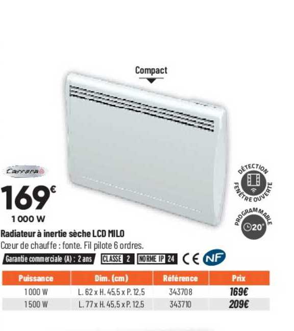 radiateur à inertie sèche lcd milo