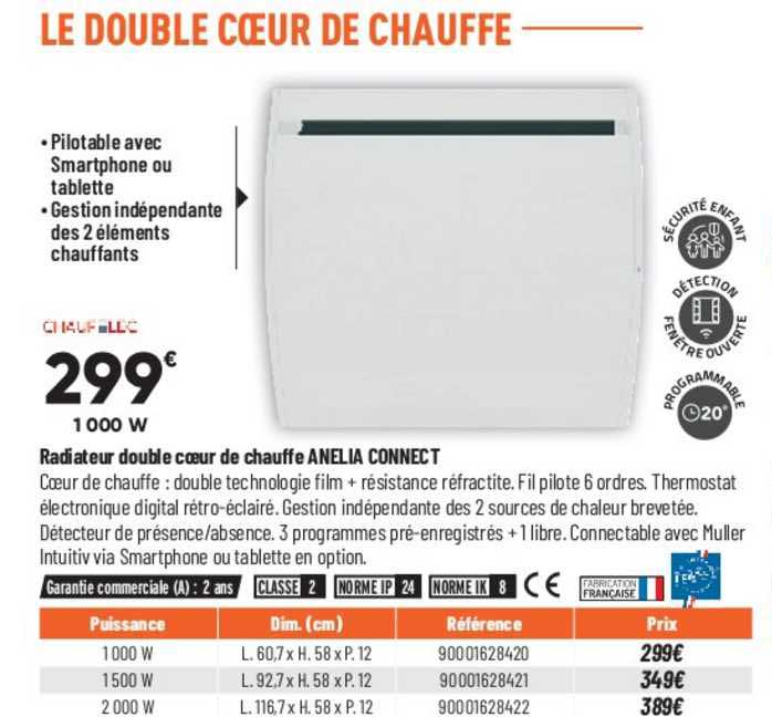 radiateur double cœur de chauffe anelia connect