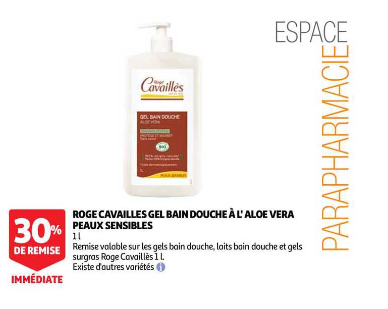 roge cavailles gel bain douche à l'aloé véra peaux sensibles