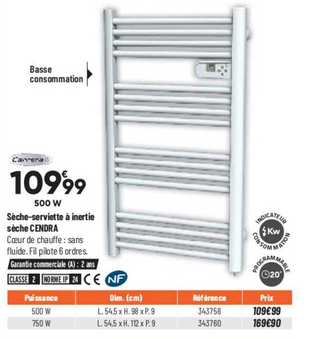 sèche-serviette à inertie sèche cendra carrera