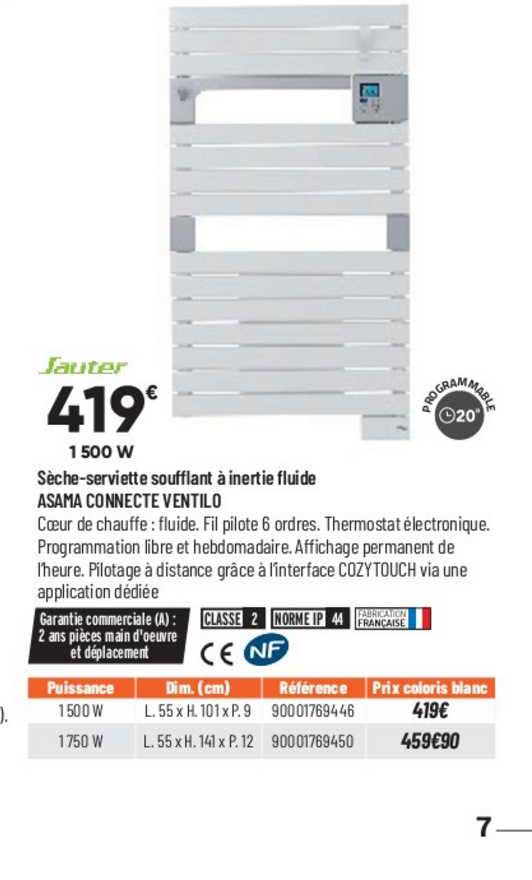 sèche-serviette soufflant à inertie fluide asama connecté ventilo sauter