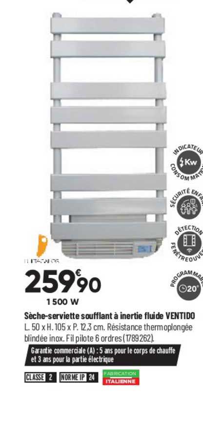 sèche-serviette soufflant à inertie fluide ventido