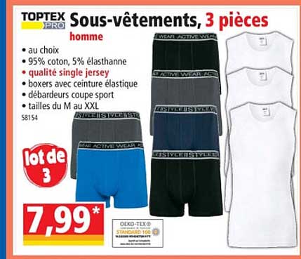 sous-vêtements, 3 pièces toptex pro