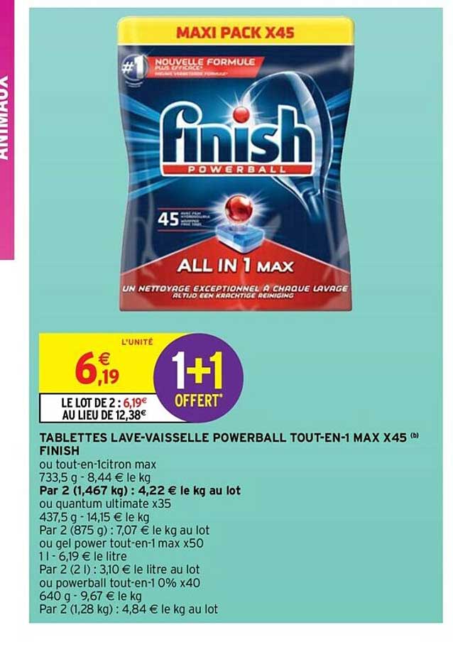 tablettes lave-vaisselle powerball tout-en-1 max x45 finish