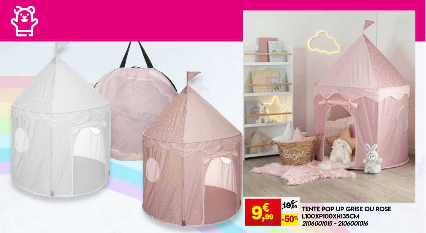 Tente Pop Up Grise Ou Rose L 100 X P 100 X H 135 Cm