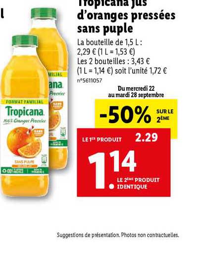 tropicana jus d'oranges pressées sans pulpe