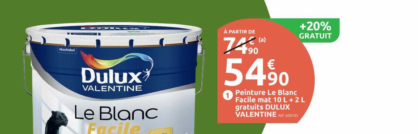 peinture le blanc facile mat 10l + 2l gratuits dulux valentine