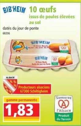 10 oeufs issus de poules élevées au sol bib'heim